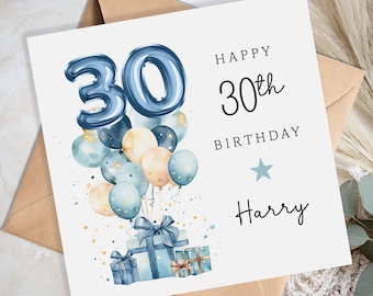 Personalised 30th Birthday Card for Him - Blue 30th birthday card for brother, son, grandson, nephew, friend, uncle, dad- 30th Birthday Gift