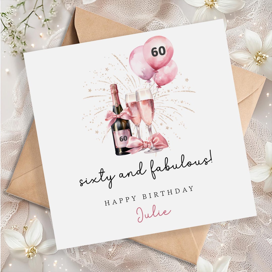 Personalised 60th Birthday Card for Her - Pink 60th Birthday Card for ...