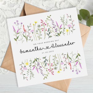 Personalised Floral Wedding Card - wild flowers - rainbow flowers - husband and wife, newlyweds, bride groom, on your wedding day