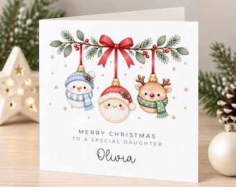 Personalised Christmas Card for Nephew Niece Grandson Granddaughter Daughter Son Goddaughter Godson Little Boy Little Girl - Baubles