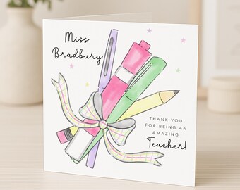 Personalised Teacher Thank You Card - End of Term School Year - Amazing Teacher, Teaching Assistant, Tutor, Professor, Keyworker - Multi