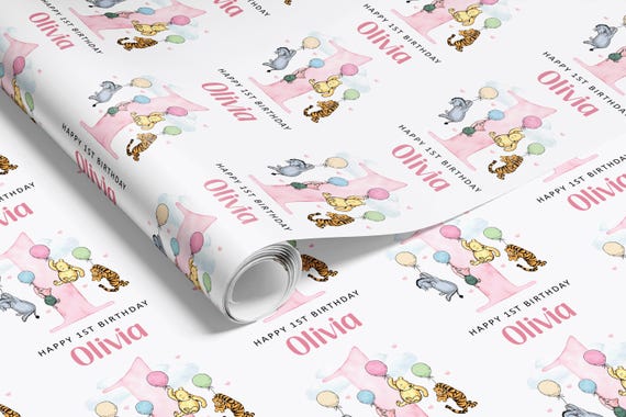 Personalised Birthday Wrapping Paper - Pink   | Gift Wrap | Present Paper | 1st Birthday Gift | Granddaughter Niece Daughter Girl - WRAP0034