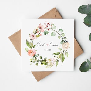 Personalised Floral Wedding Card -Blush Pink Roses - Greenery - Botanical - Floral Design - Envelope Inc - Envelope Inc - BLANK INSIDE