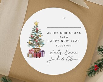 Personalised Christmas Stickers - Gift Labels Tags, Festive Name Stickers -White Gloss - 2 sizes: medium 45mm, large 63mm