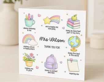Thank You Card for Teacher Keyworker Teaching Assistant Childminder School Nursery