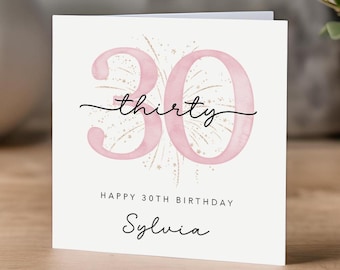 Personalised 30th Birthday Card for Her - pink 30th birthday card for sister, friend, mum, auntie - 30th Birthday Gift
