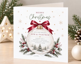 Son & Partner Christmas Card  - Baubles - Couple Christmas Card
