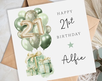 Personalised 21st Birthday Card for Him Her - Sage Green 21st birthday card for son daughter brother sister niece nephew 21st Birthday Gift