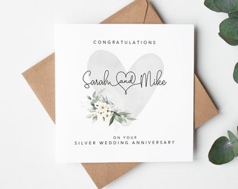 Silver Wedding Anniversary Card - Personalised 25th anniversary card - 25th wedding anniversary card