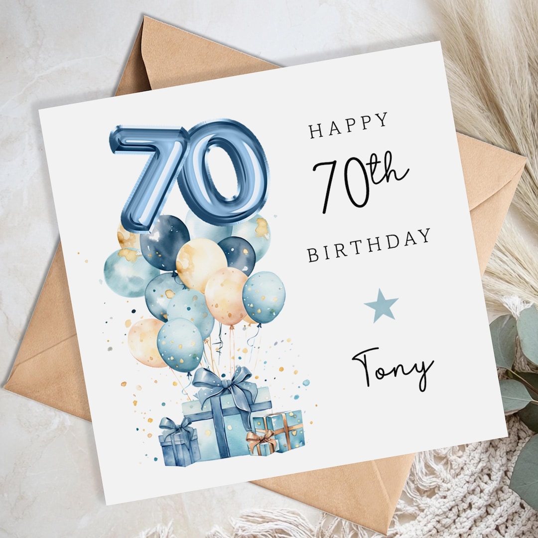 Personalised 70th Birthday Card for Him - Blue 70th Birthday Card for ...