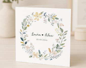 Personalised Wedding Card | Wedding Gift | Flowers Wreath | Anniversary Card | Engagement Card