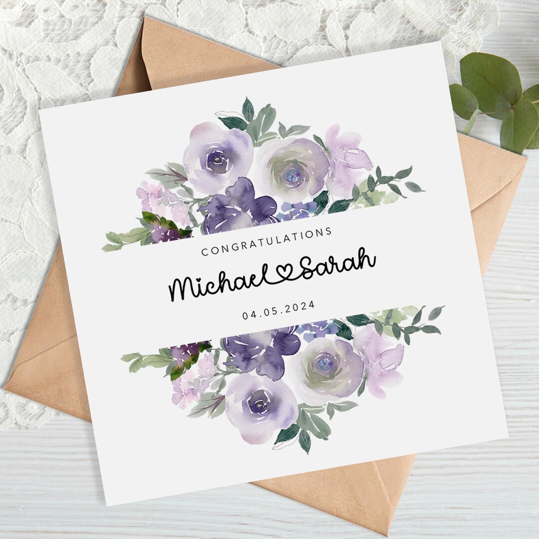 Personalised Lilac Floral Wedding Card - Etsy UK