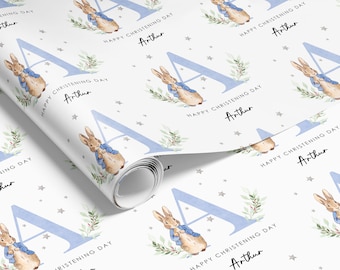 Papier cadeau baptême baptême personnalisé pour fils, petit-fils, neveu, filleul, petit garçon fille petite-fille nièce filleule - Bleu