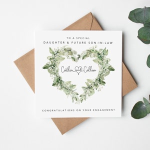 Engagement Card Personalised  - Daughter and future Son in law Congratulations - Daughter and fiance, husband to be - greenery heart