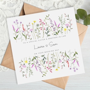 Personalised Sister and Brother in Law Wedding Card - Greenery Botanical Wild Flowers-Sister and Husband, Sister's  Wedding,  Special Couple