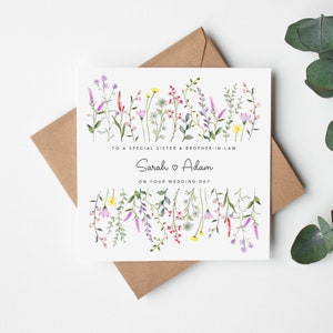 Personalised Sister and Brother in Law Wedding Card - Greenery Botanical Wild Flowers-Sister and Husband, Sister's  Wedding,  Special Couple