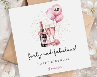 Carte personnalisée 40e anniversaire pour elle - Carte 40e anniversaire rose pour soeur, amie, maman, tante - Cadeau 40e anniversaire - 40 ans et fabuleux