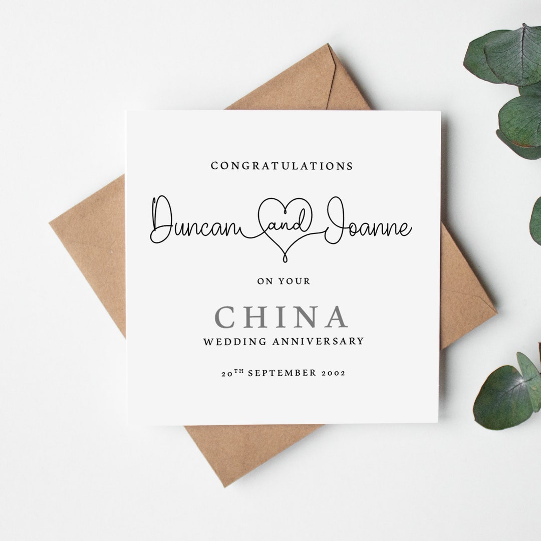 China Wedding Anniversary Card Personalised 20th Anniversary Etsy