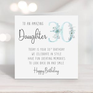 Daughter 30th Birthday Card with verse/poem - thirtieth birthday - thirty - milestone - blue floral numbers