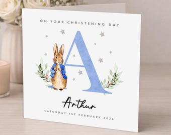 Personalised Christening Card - Grandson Son Nephew Godson Little Boy - Baptism - Confirmation - Blue Rabbit - Christening Gift