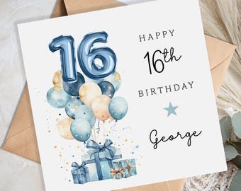 Liif Blue Balloons 16th Birthday Card, Happy 16 Birthday Card, 3D