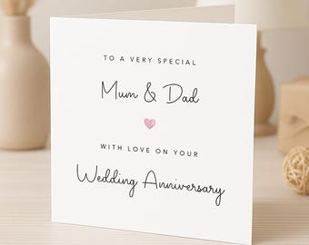 Tarjeta de aniversario de bodas para mamá y papá - Corazón rosa