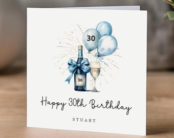 Carte personnalisée 30e anniversaire pour lui - Carte 30e anniversaire bleue pour frère, fils, petit-fils, neveu, ami, oncle, papa - Cadeau 30e anniversaire