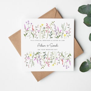 Personalised Brother and Sister in Law Wedding Card - Greenery Botanical wild flowers- Brother and Wife, Brother's Wedding,  Special Couple