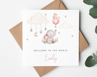 Personalised New Baby Girl Card - Granddaughter, Niece, Little Girl, Goddaughter -  Pink New Baby Card  - Welcome to the World