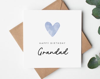 Grandad Birthday Card - Happy Birthday Grandad - Dad Grandad Uncle Great Grandad Brother Son Grandson - Blue Heart Design  - Simple -