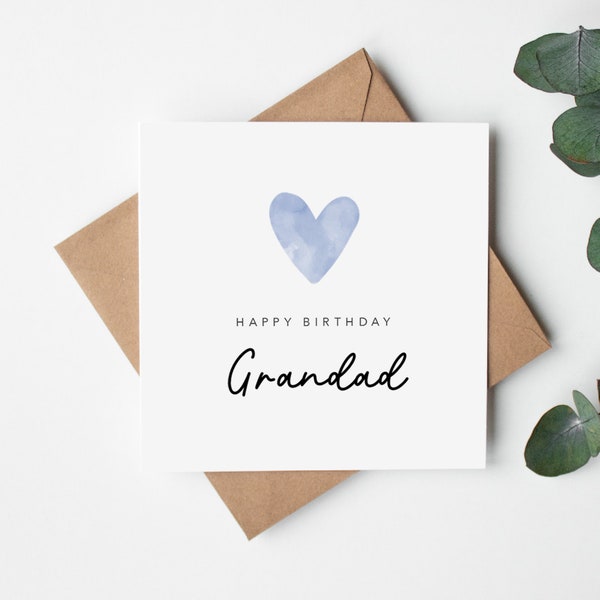 Grandad Birthday Card - Happy Birthday Grandad - Dad Grandad Uncle Great Grandad Brother Son Grandson - Blue Heart Design  - Simple -