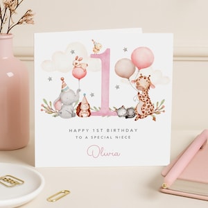 Personalised Children’s Birthday Card | Animal Birthday Card | 1st to 9th Birthday | For Daughter Son Niece Nephew Grandchild 画像 1