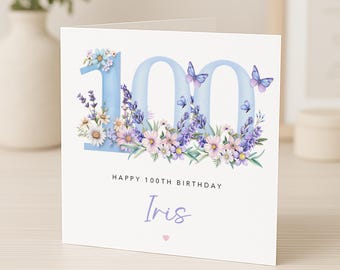 Personalised 100th Birthday Card for Her | Purple Lilac Floral | Friend Sister Granny Nanna Grandma | Hundred | Gift