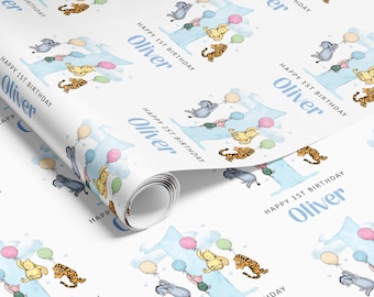 Personalised Birthday Wrapping Paper - Blue  | Gift Wrap |  Present Paper |  1st Birthday Gift  | Grandson Nephew Son Boy - WRAP0035
