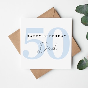 Dad 50th Birthday Card  - fifty birthday card - simple design - modern - kraft envelope included