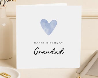 Grandad Birthday Card - Happy Birthday Grandad -Blue Heart Design - Simple