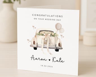 Personalised Wedding Card - Classic Wedding Car - Just Married - Wedding Gift
