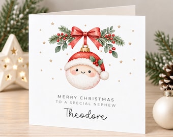 Personalised Christmas Card for Nephew Niece Grandson Granddaughter Daughter Son Goddaughter Godson Little Boy Little Girl - Reindeer Bauble
