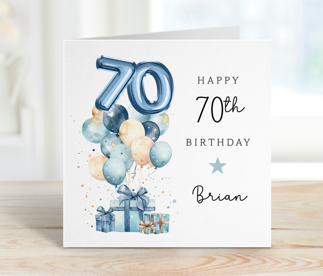 Personalised 70th Birthday Card for Him - Blue 70th Birthday Card for ...