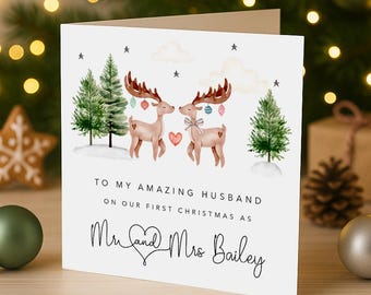 Personalised First Christmas as Mr and Mrs Card | Christmas Card for Husband or Wife | Newlywed Couple Card | Romantic Christmas Keepsake