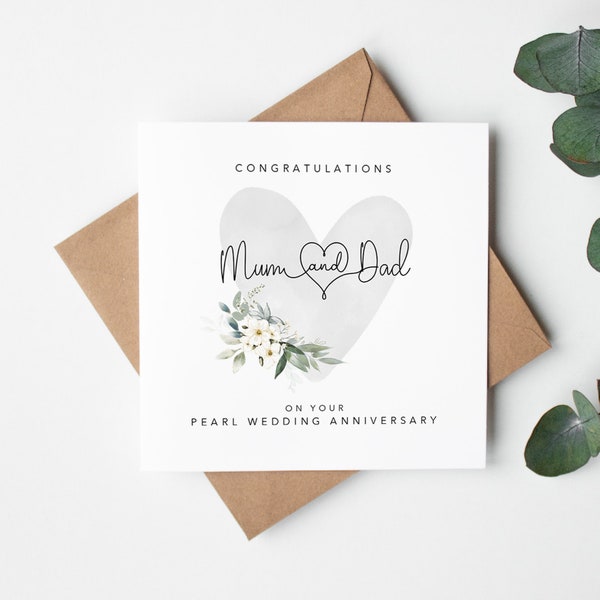 Mum & Dad Pearl Wedding Anniversary Card - Personalised 30th anniversary card - 30th wedding anniversary card - Envelope Inc