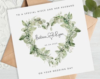 Personalised Niece and her Husband Wedding Card - Greenery Botanical - Niece and Husband, Niece wedding,  Special Couple