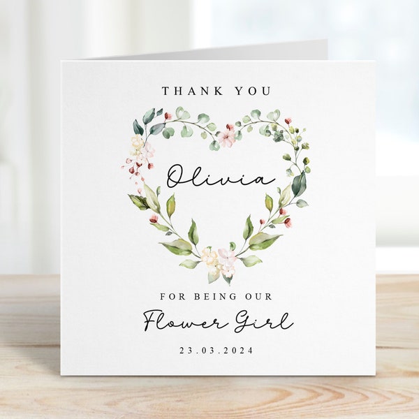 Flower Girl Thank You Card - Personalised - Thank you for being our Flower Girl - bridesmaid, maid of honour, matron of honour, Bridal Party