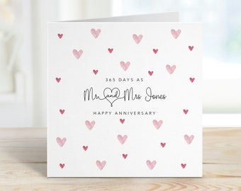 Personalised First Anniversary card  - 365 days as, Happy Anniversary - Paper Anniversary -  simple -kraft envelope