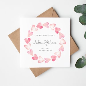 Personalised engagement card - Congratulations on your engagement - heart wreath design - Daughter Son Sister Brother Couple Friends UK