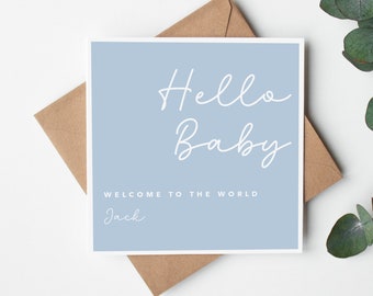 Personalised New Baby Boy Card - 'Hello Baby'  Grandson, Nephew, Godson, Little Boy -  Blue New Baby Card  - Welcome to the World
