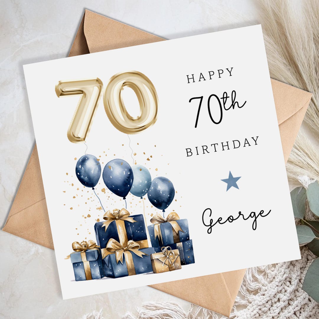 Personalised 70th Birthday Card for Him - Blue 70th Birthday Card for ...