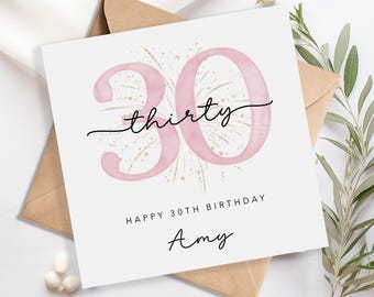 Carte personnalisée 30e anniversaire pour elle - carte 30e anniversaire rose pour soeur, amie, maman, tante - cadeau 30e anniversaire