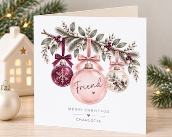 Personalised Friend Christmas Card - Pink Bauble