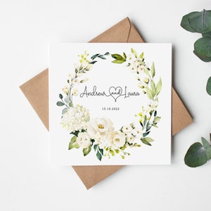 Personalised Floral Wedding Card - White Roses - Greenery - Botanical - Floral Design - Envelope Inc - Envelope Inc - BLANK INSIDE